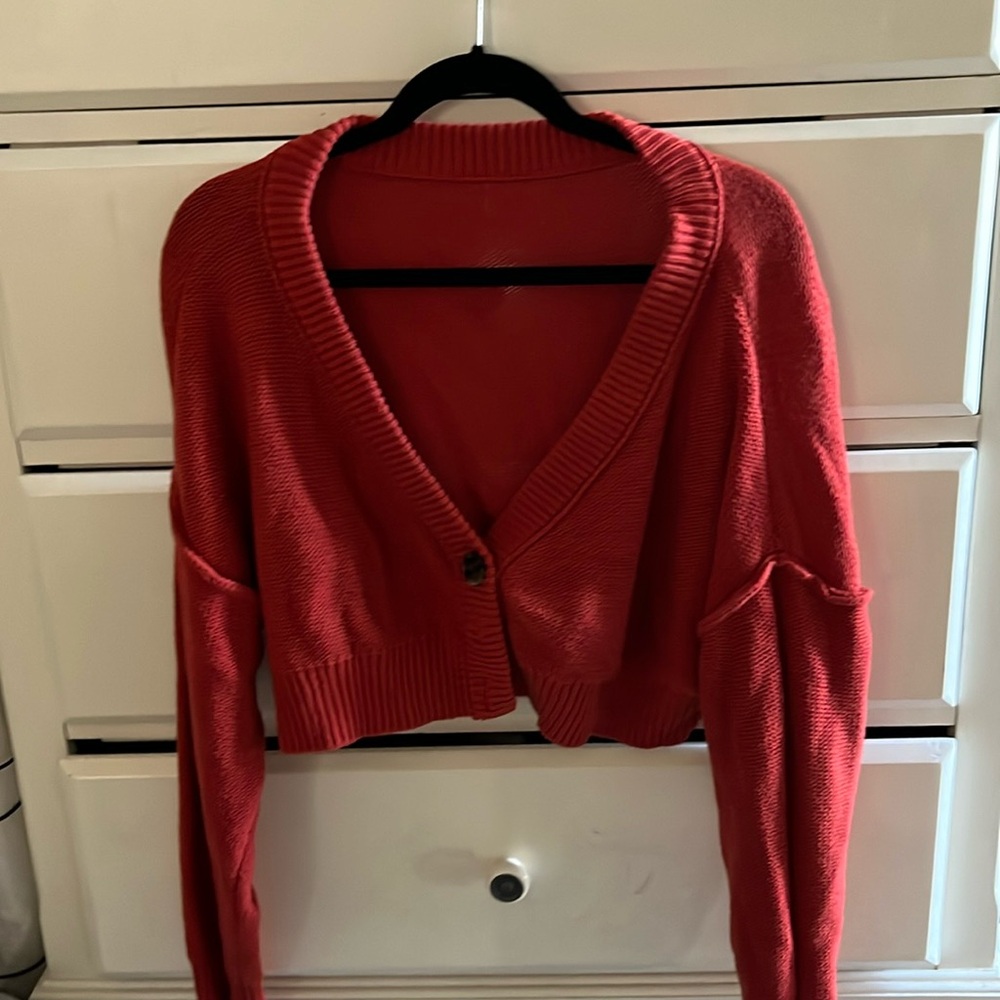 red BDG cropped cardigan